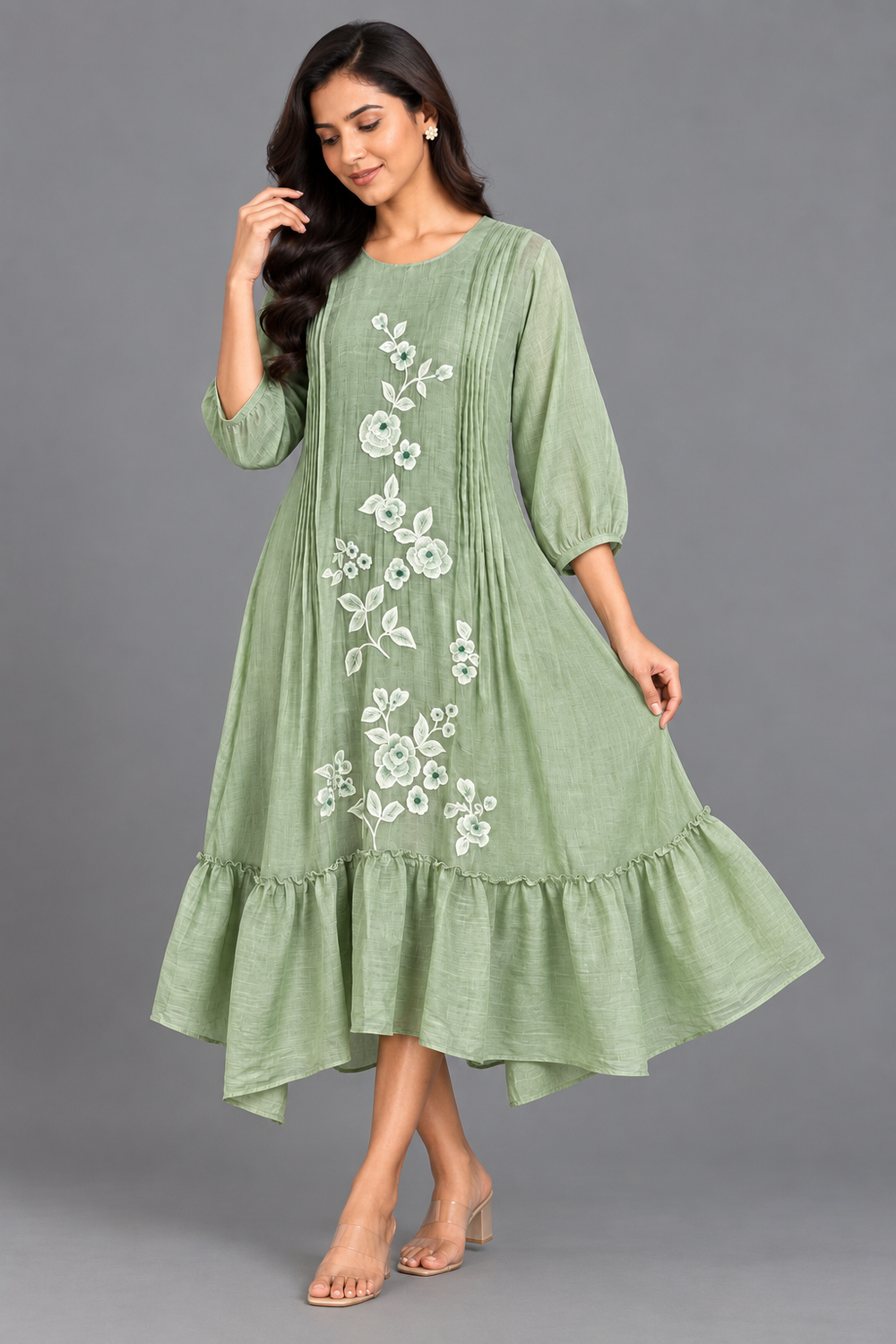 Green Mul Chanderi A-Line Suit · FRGR