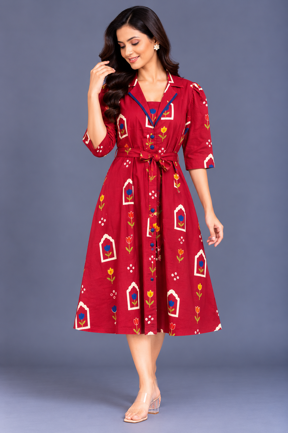 Red cotton A-Line Suit · FRRE1