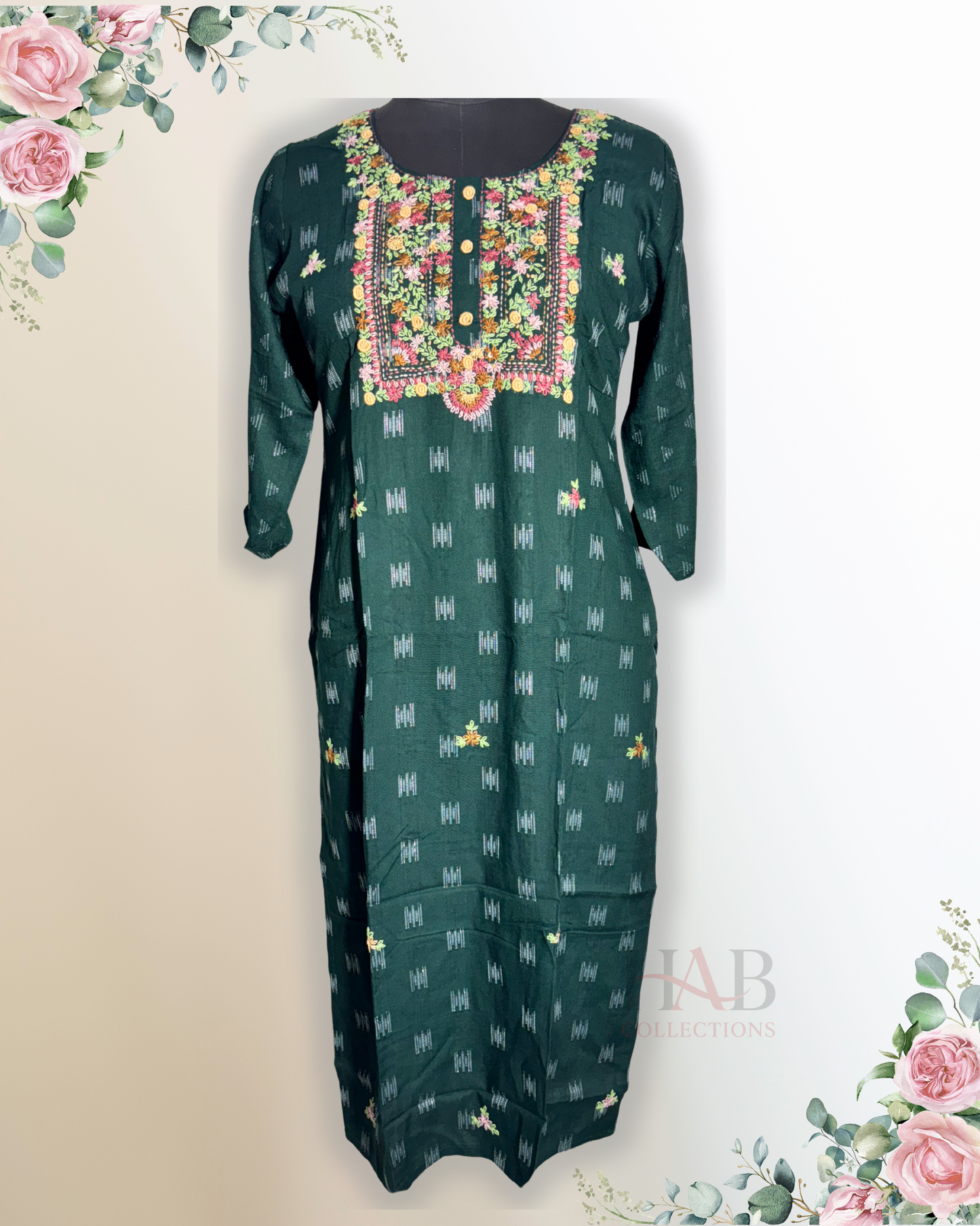 Daily Wear Bottle Green Kurti - HAB Collections