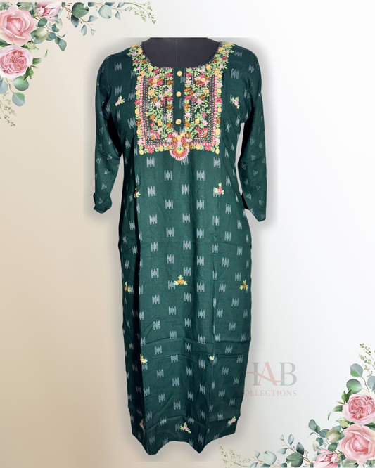 Daily Wear Bottle Green Kurti - HAB Collections