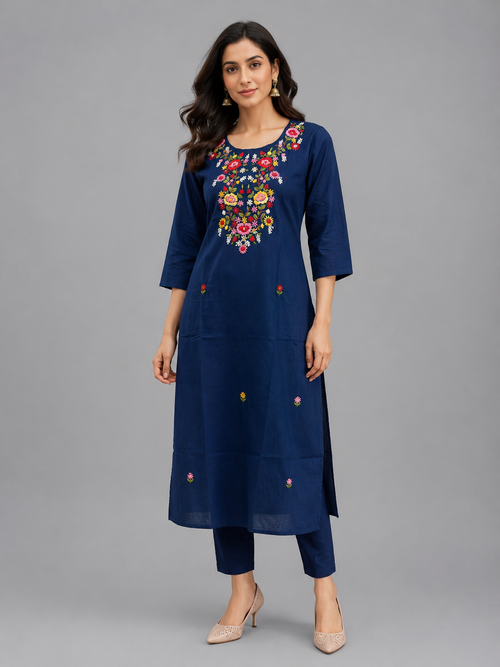 Blue Cotton Kurti - HAB Collections