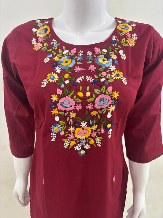 Daily Wear Maroon Cotton Kurti - Code: KMR