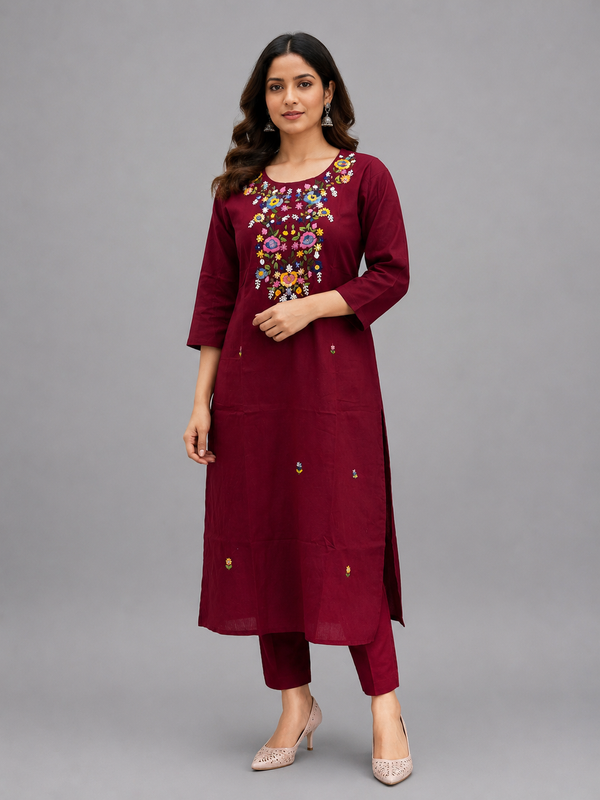 Maroon Cotton Kurti - HAB Collections