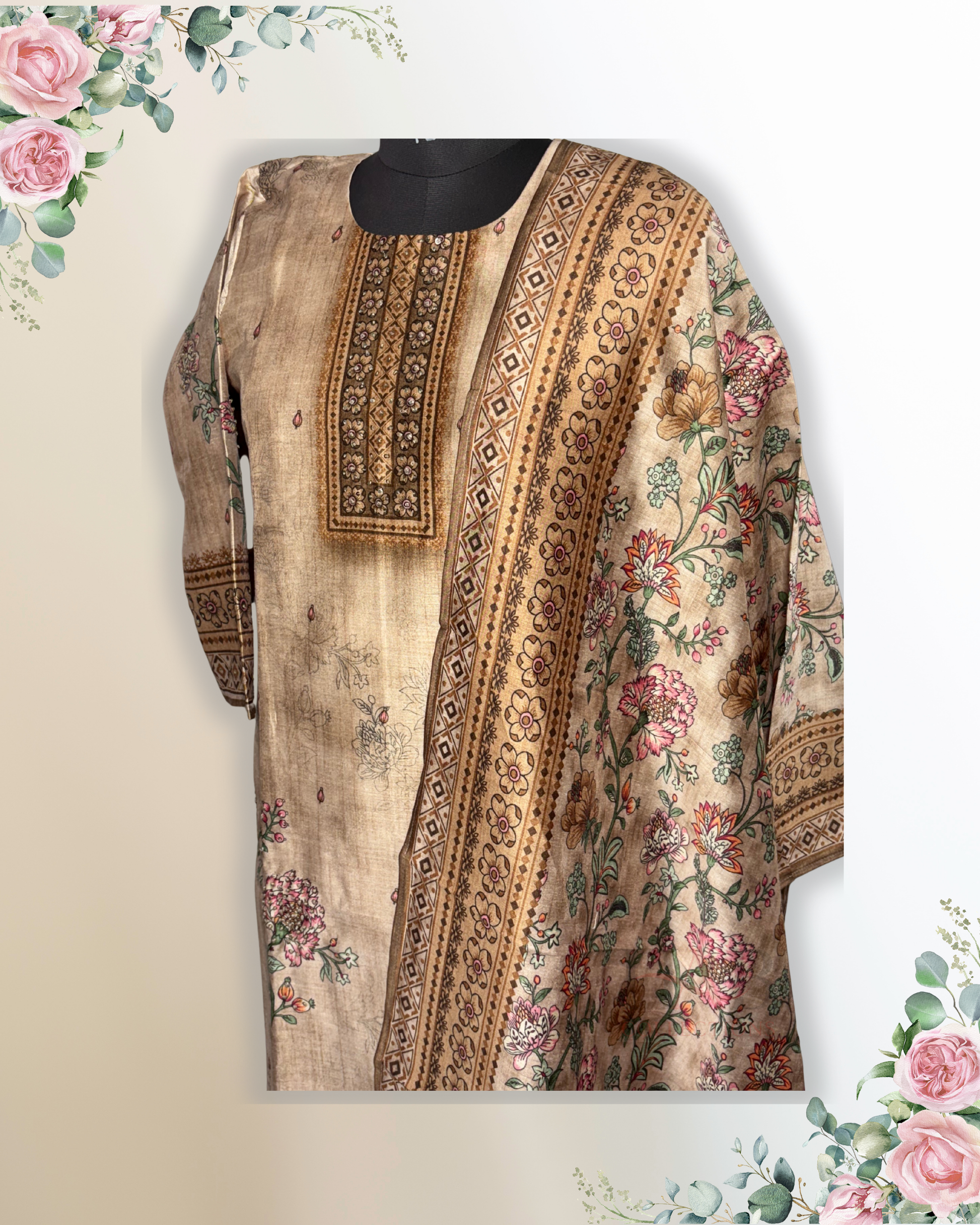 Festive Wear Beige Straight Cut Kurta Set - HAB Collections