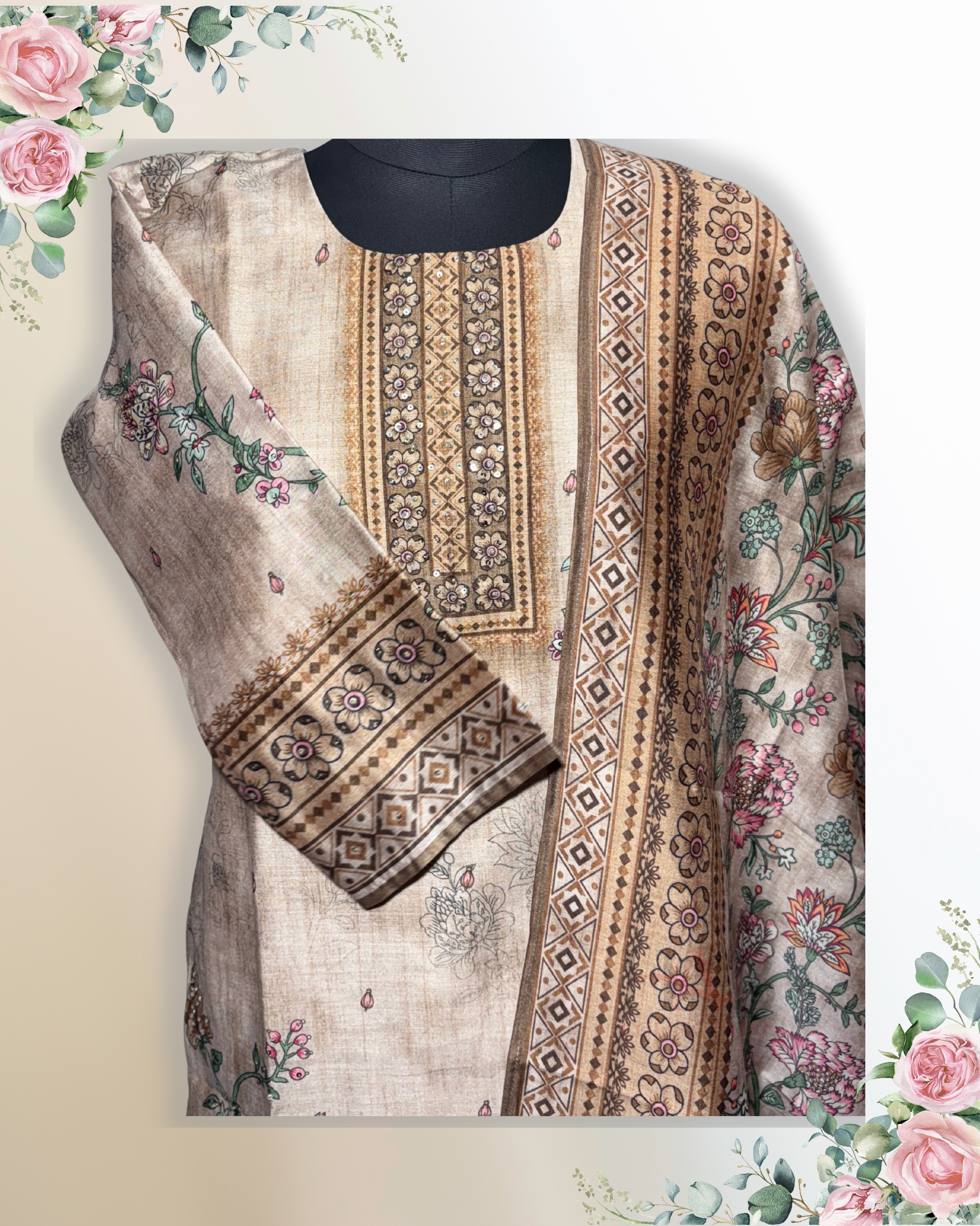 Festive Wear Beige Straight Cut Kurta Set - HAB Collections