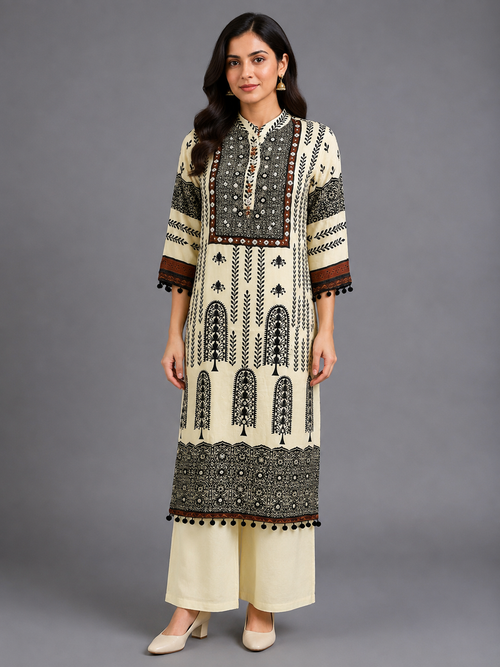 Beige Muslin Silk Kurta Set · KSBE10