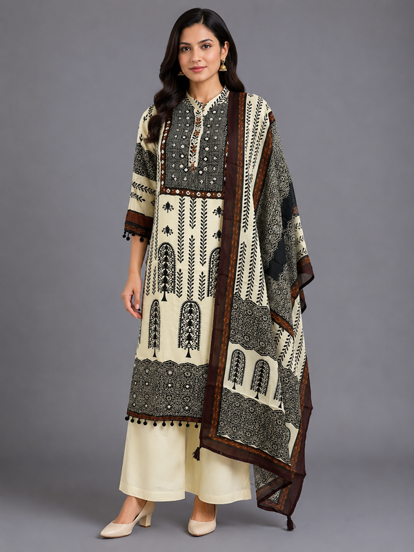 Beige Muslin Silk Kurta Set · KSBE10