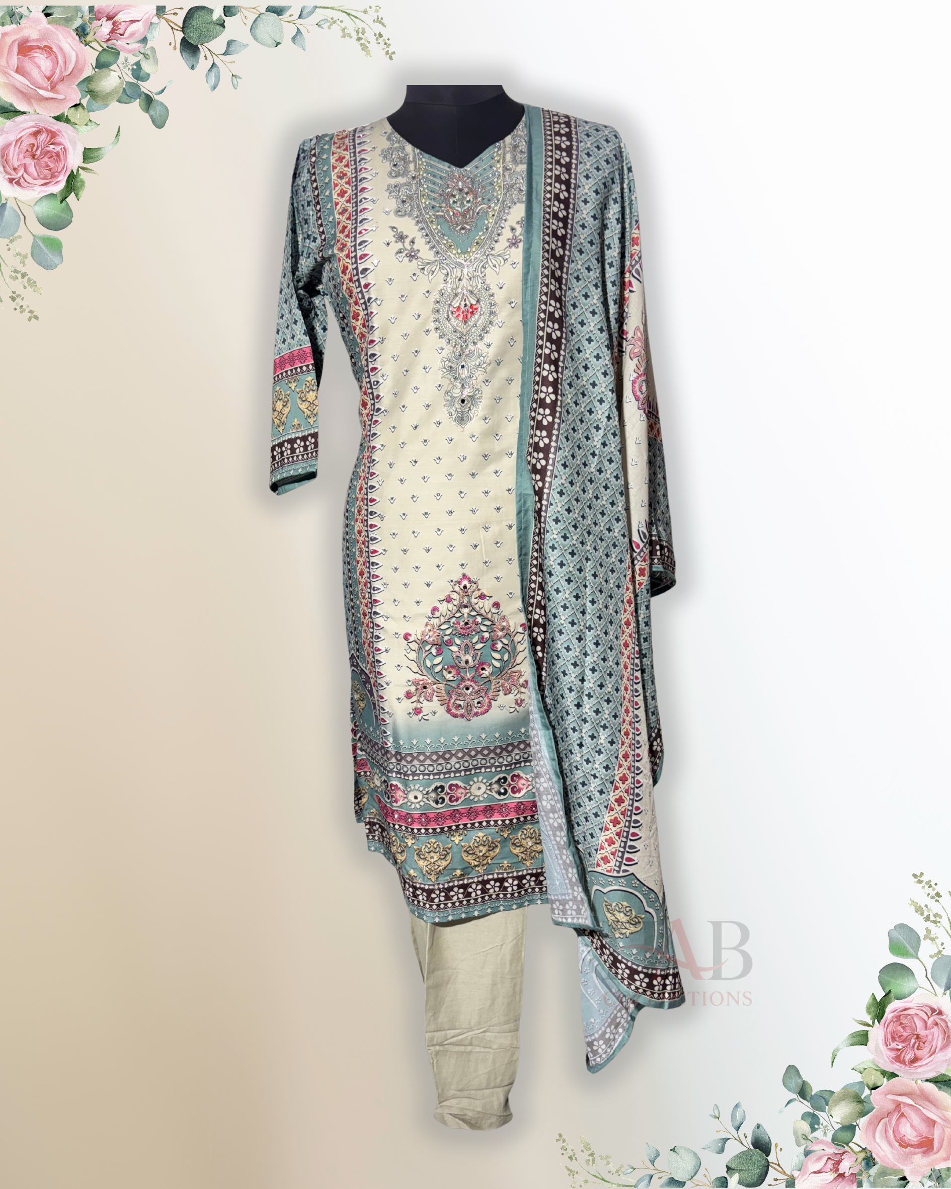 Festive Wear Beige Straight Cut Kurta Set - HAB Collections