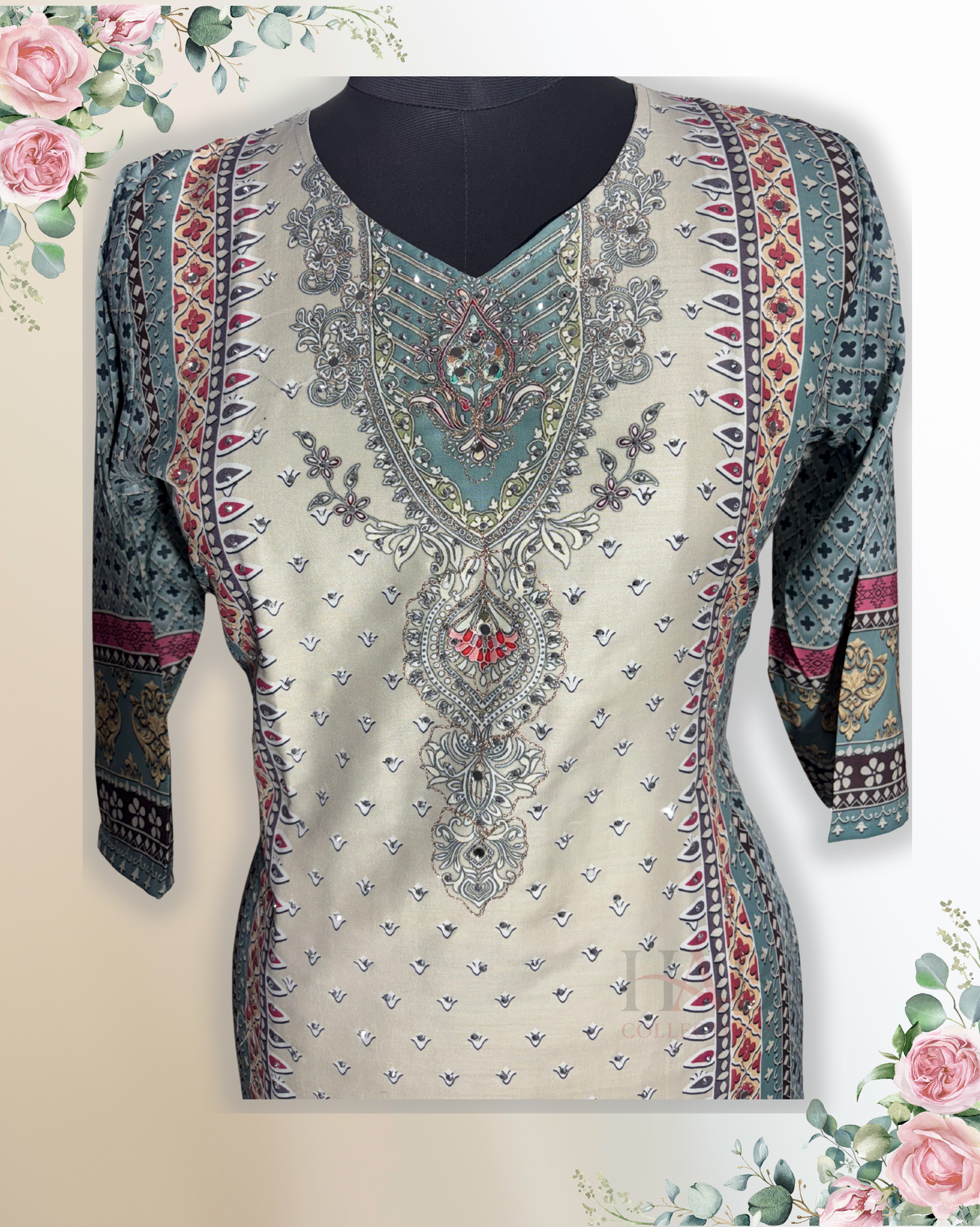 Festive Wear Beige Straight Cut Kurta Set - HAB Collections