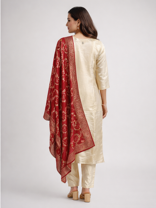 Beige Tissue Silk Kurta Set - HAB Collections