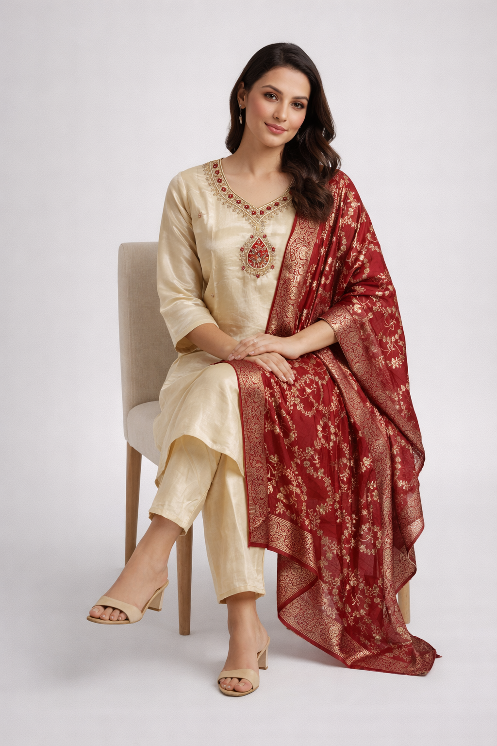 Festive Wear Beige Kurta Set