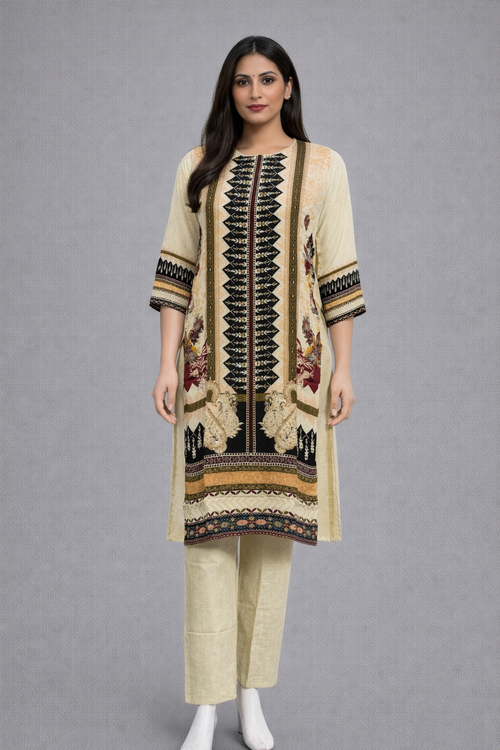 Beige Premium Crepe Kurta Set - HAB Collections