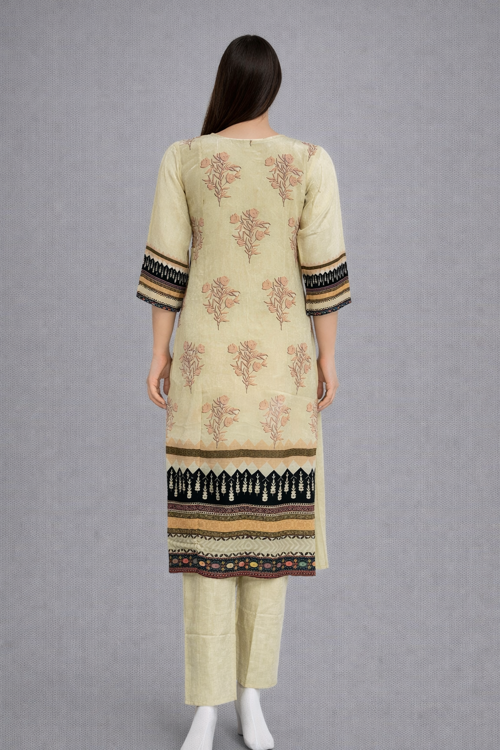 Festive Wear Beige Crepe Kurta Set