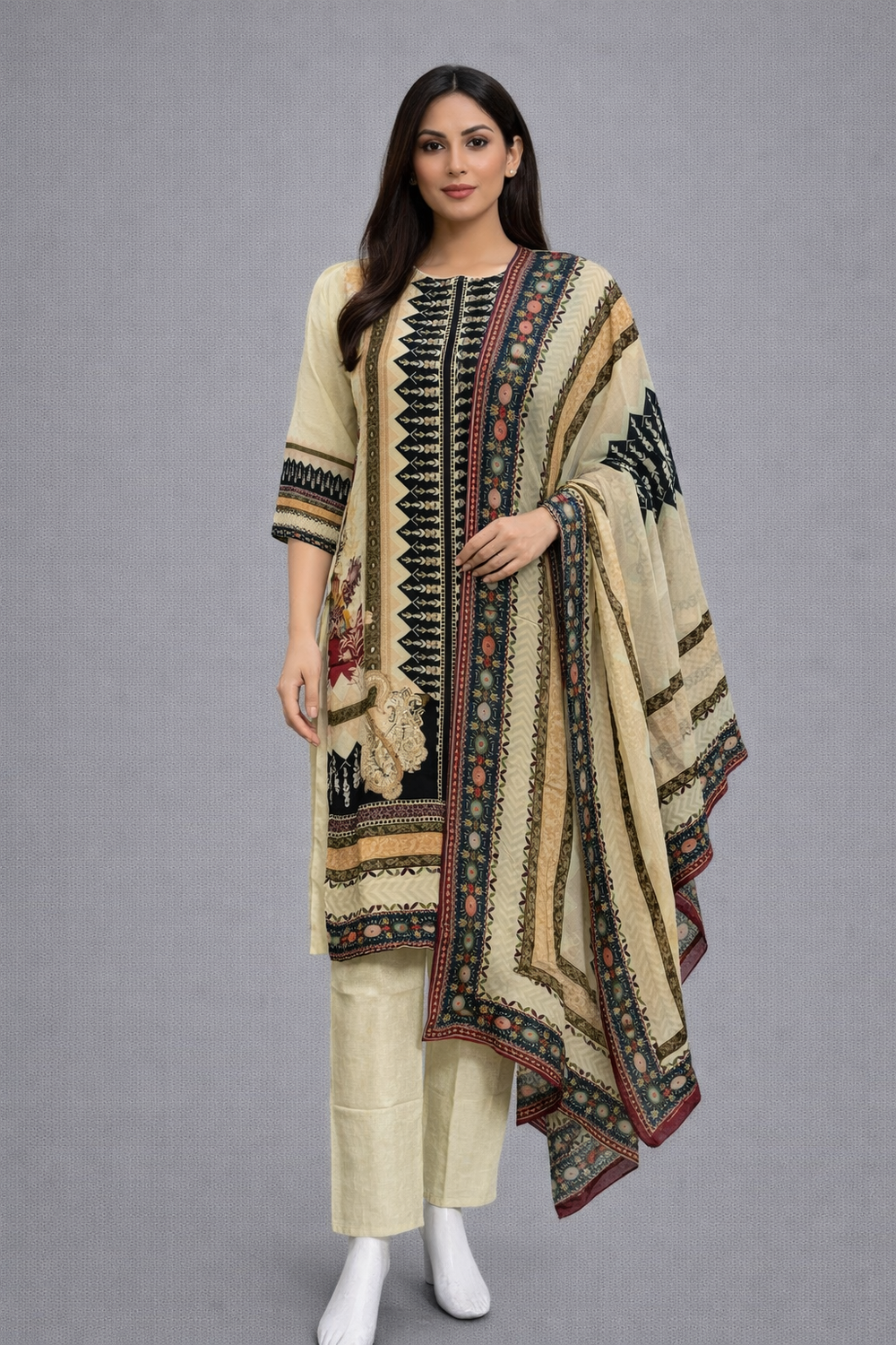 Beige Premium Crepe Kurta Set - HAB Collections