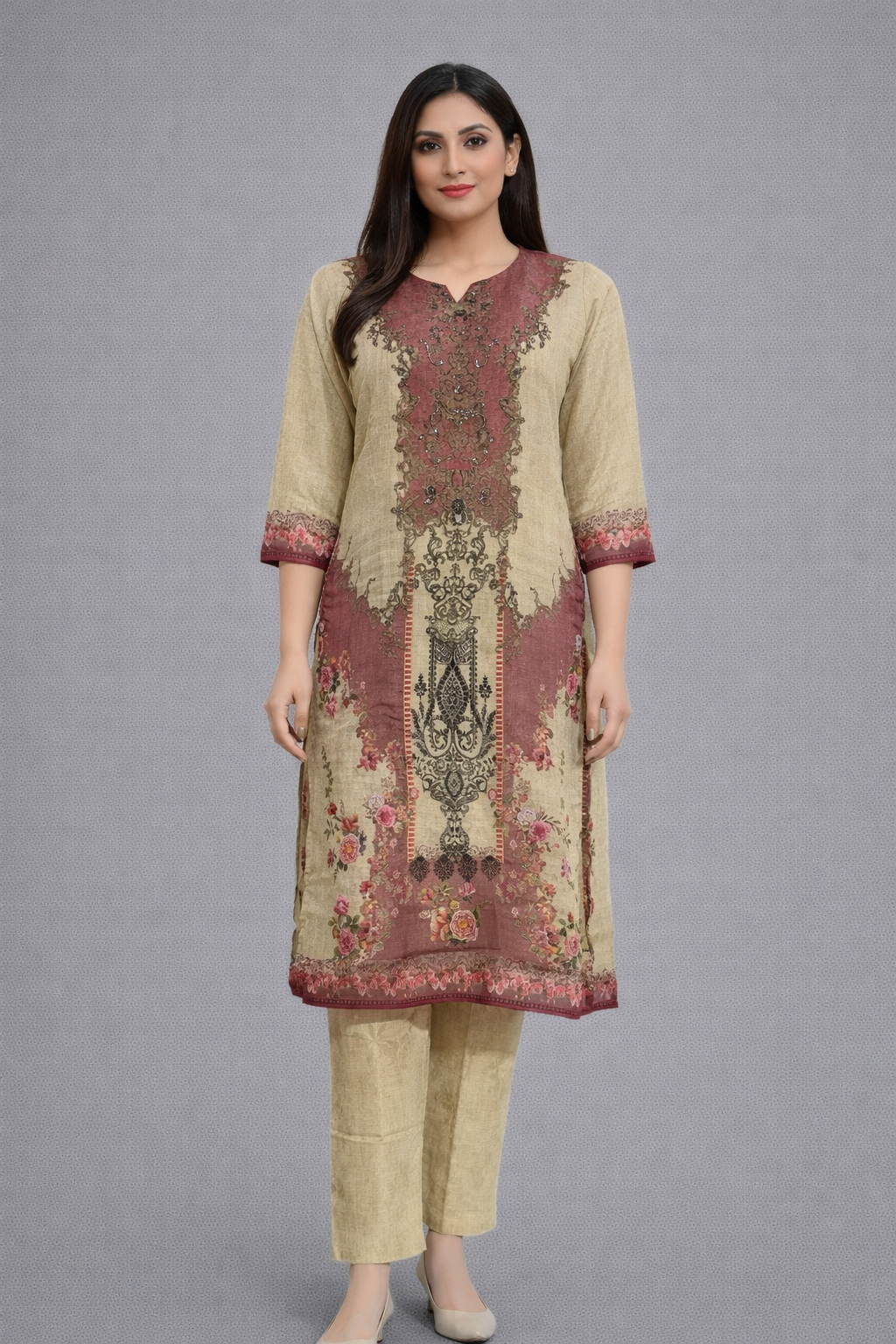 Festive Wear Beige Shimmer Kurta Set