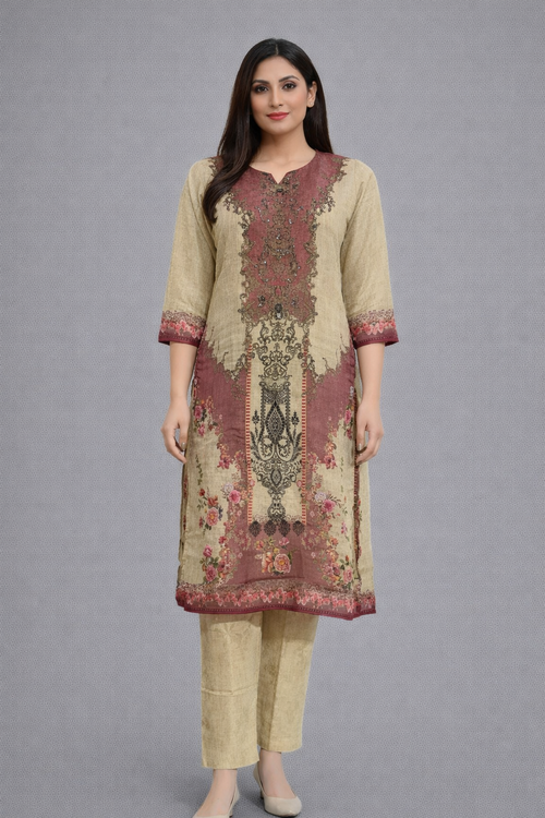Beige Shimmer Kurta Set - HAB Collections