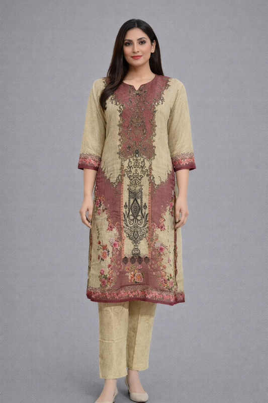 Festive Wear Beige Shimmer Kurta Set