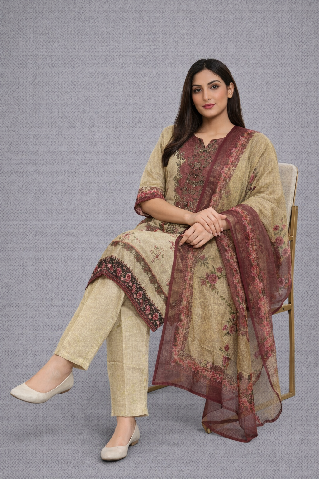 Festive Wear Beige Shimmer Kurta Set
