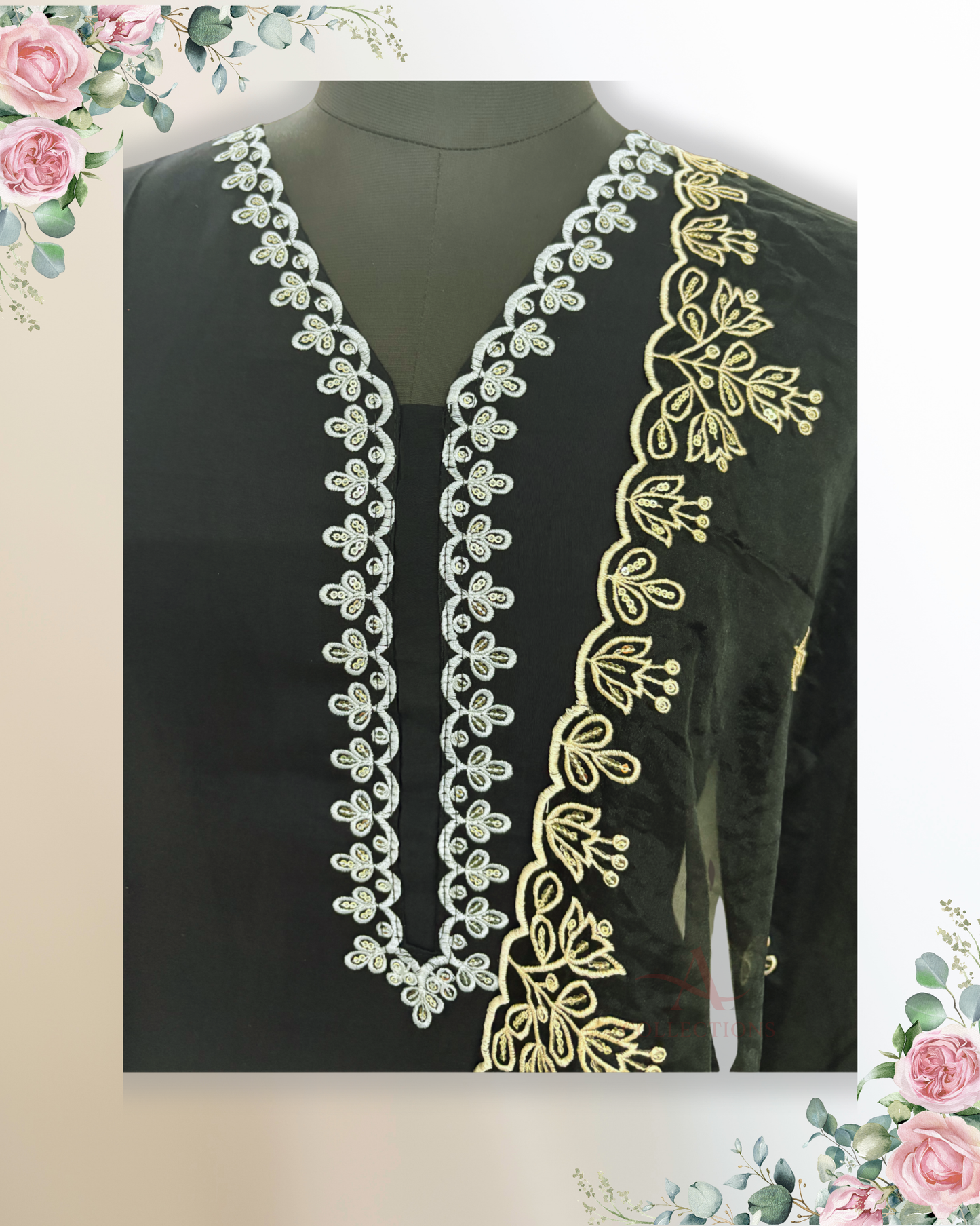 Festive Wear Black Straight Cut Kurta Set - HAB Collections