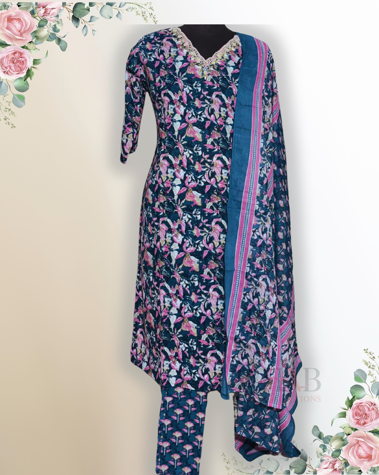 Daily Wear Blue Straight Cut Kurta Set - HAB Collections