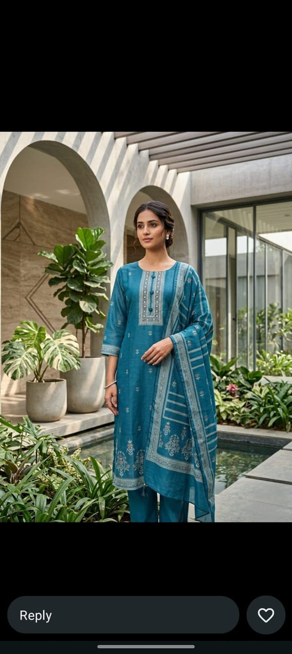 Blue Linen Kurta Set - HAB Collections