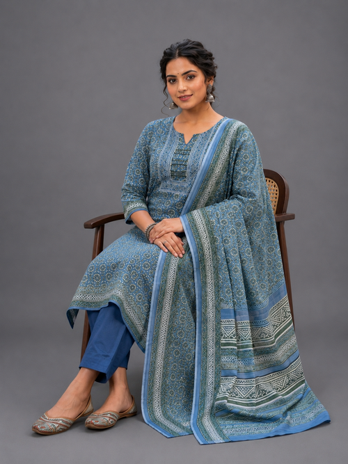 Blue Kota Kurta Set - HAB Collections