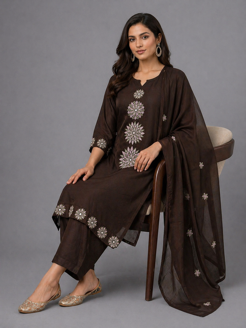 Brown Cotton Kurta Set - HAB Collections