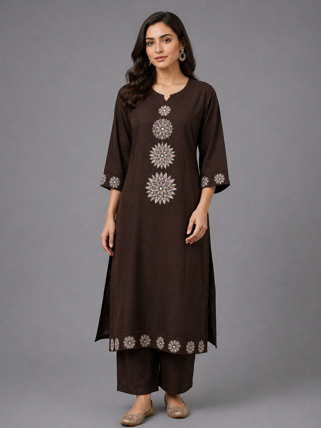 Daily Wear Brown Cotton Kurta Set - Code: KSBR4