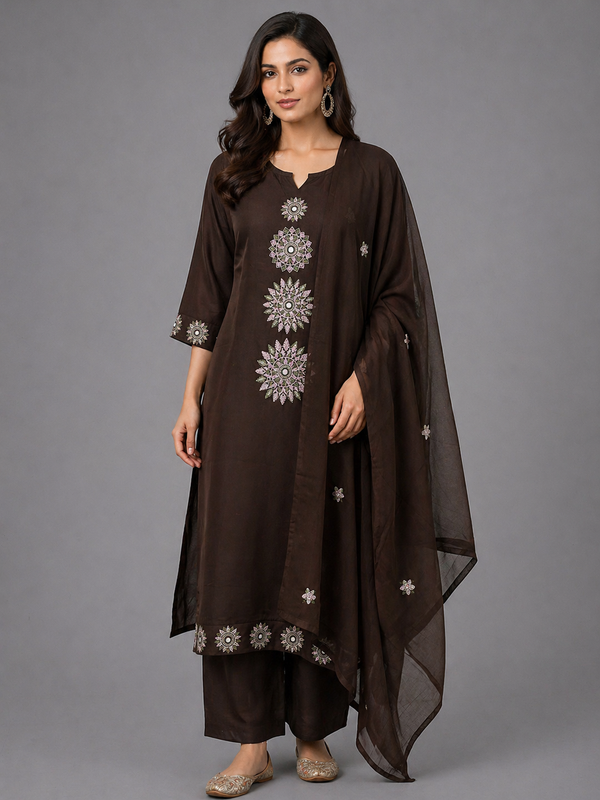 Brown Cotton Kurta Set - HAB Collections