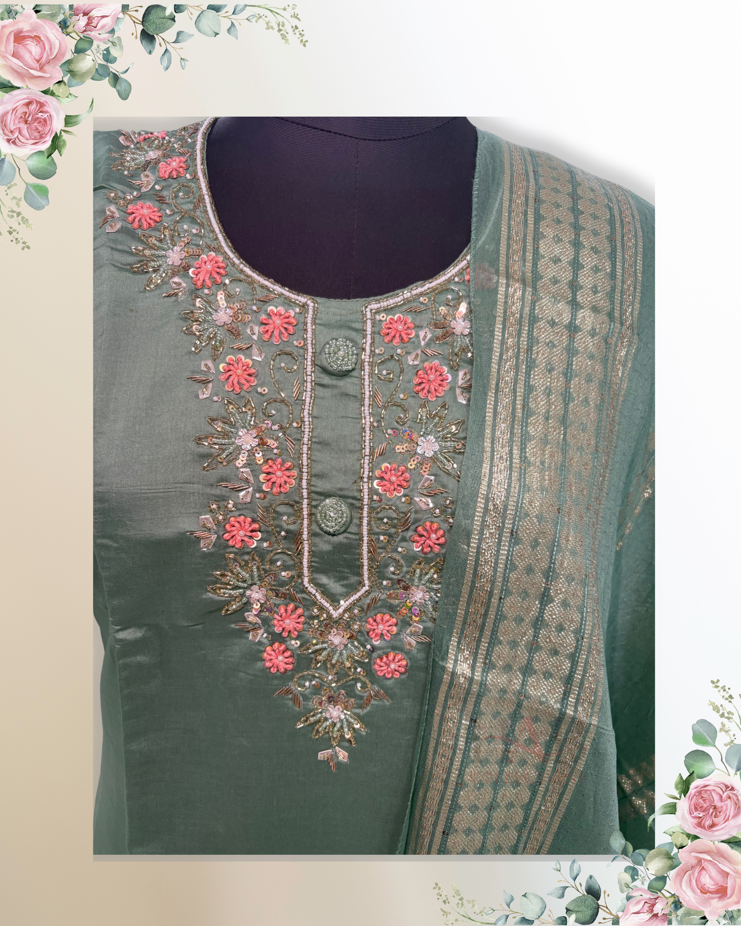 Festive Wear Green Straight Cut Kurta Set - HAB Collections