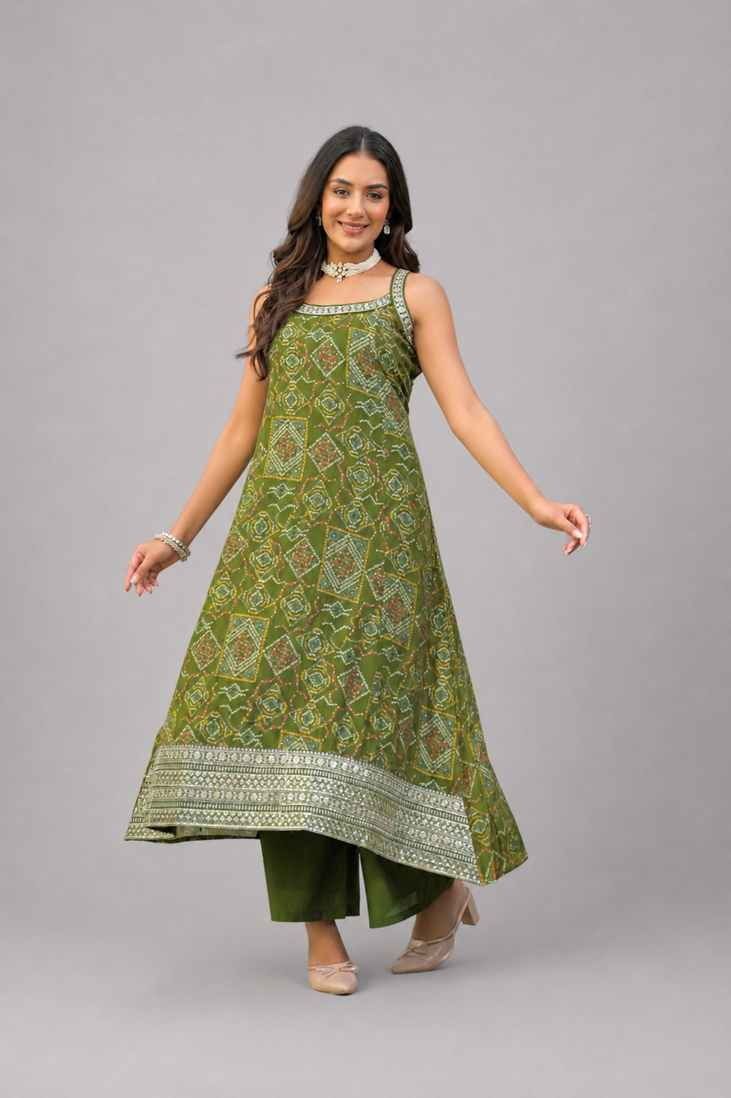Festive Wear Mul Chanderi Green Kurta Set - Code: KSGR12