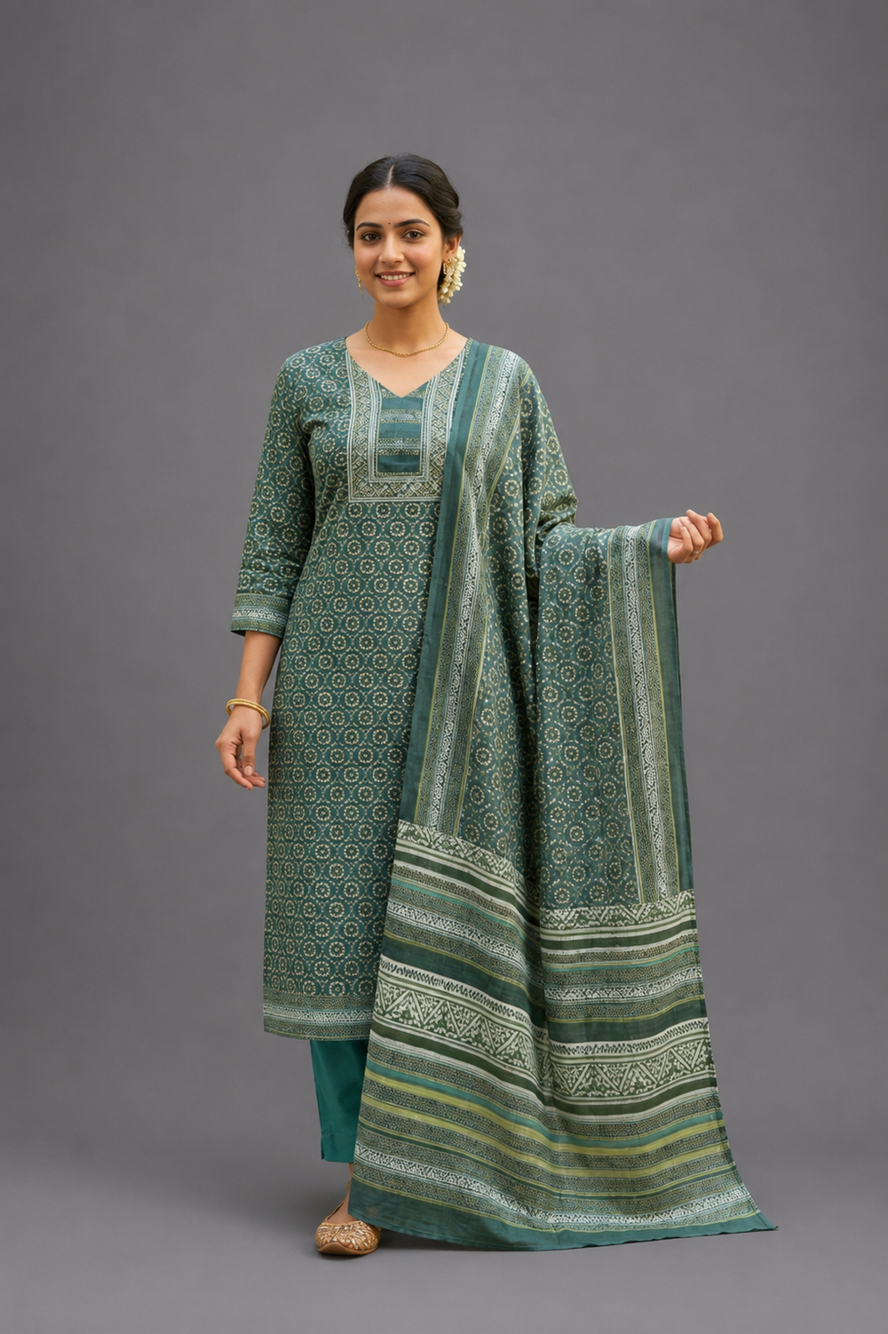 Green Kota Kurta Set - HAB Collections