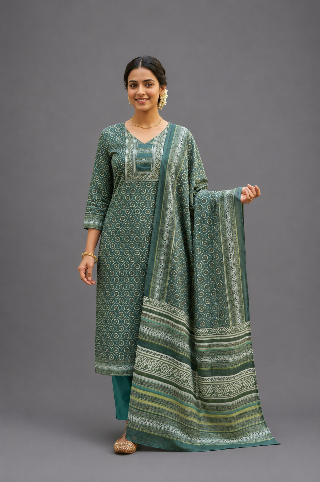 Daily Wear Green Kota Kurta Set - Code: KSGR13