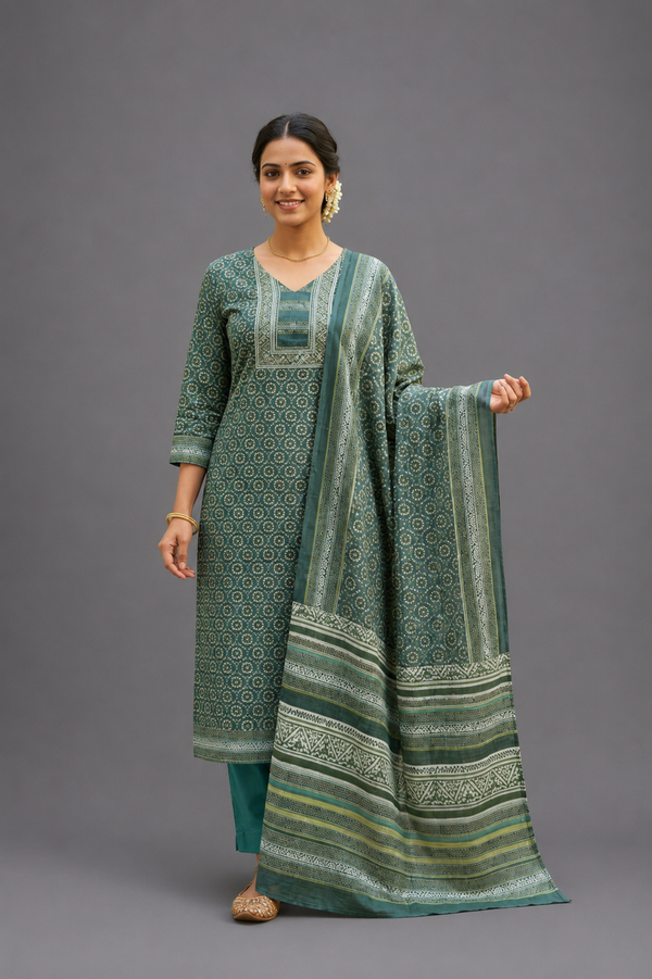 Green Kota Kurta Set - HAB Collections