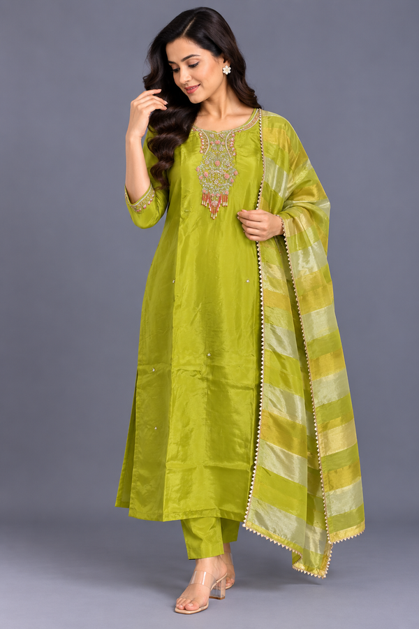 Green Natural Crepe Silk Kurta Set · KSGR17