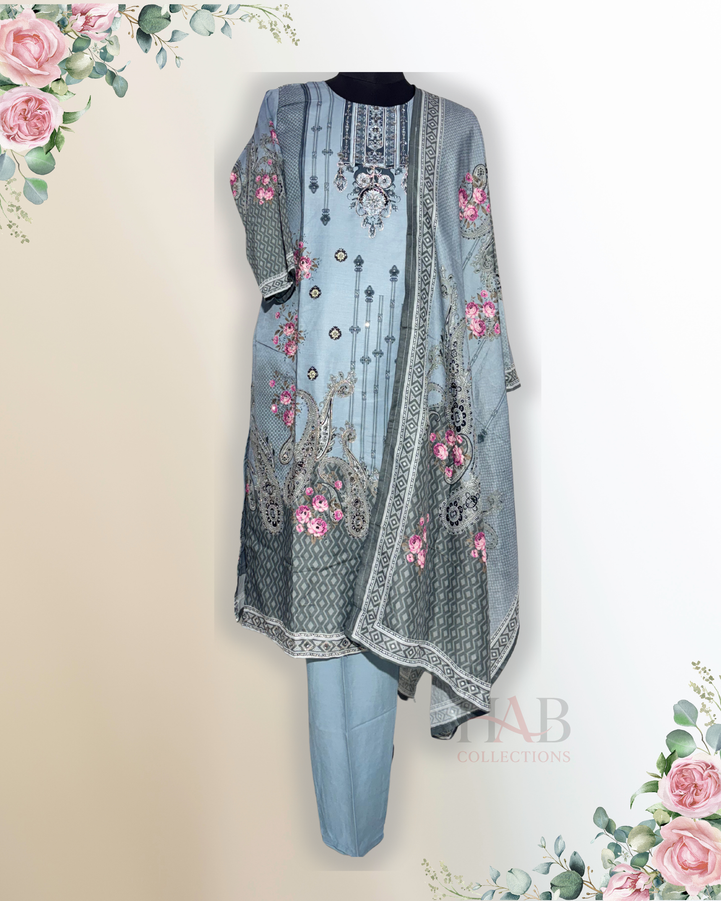 Festive Wear Grey Straight Cut Kurta Set - HAB Collections