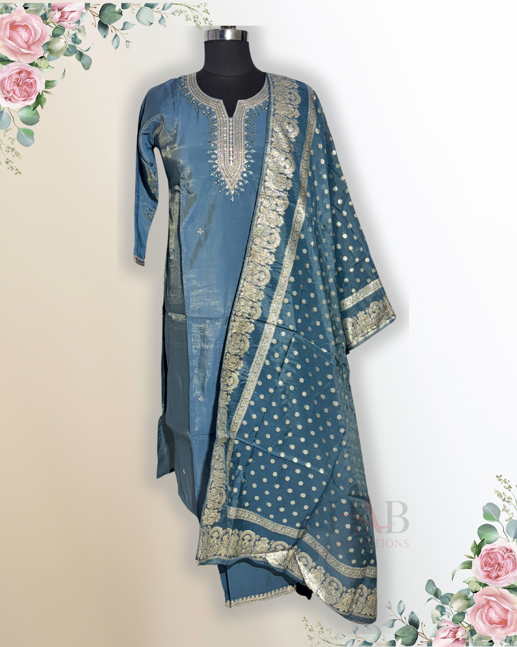 Festive Wear Grey Straight Cut Kurta Set - HAB Collections