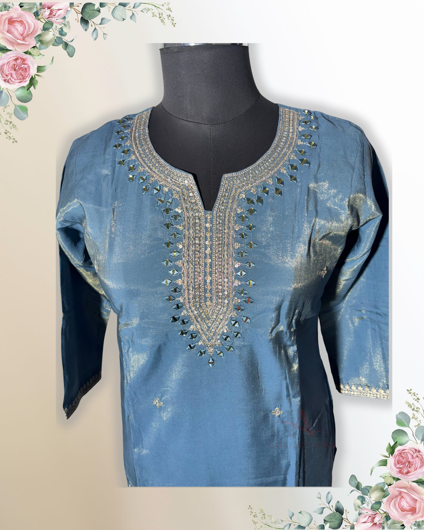 Festive Wear Grey Straight Cut Kurta Set - HAB Collections