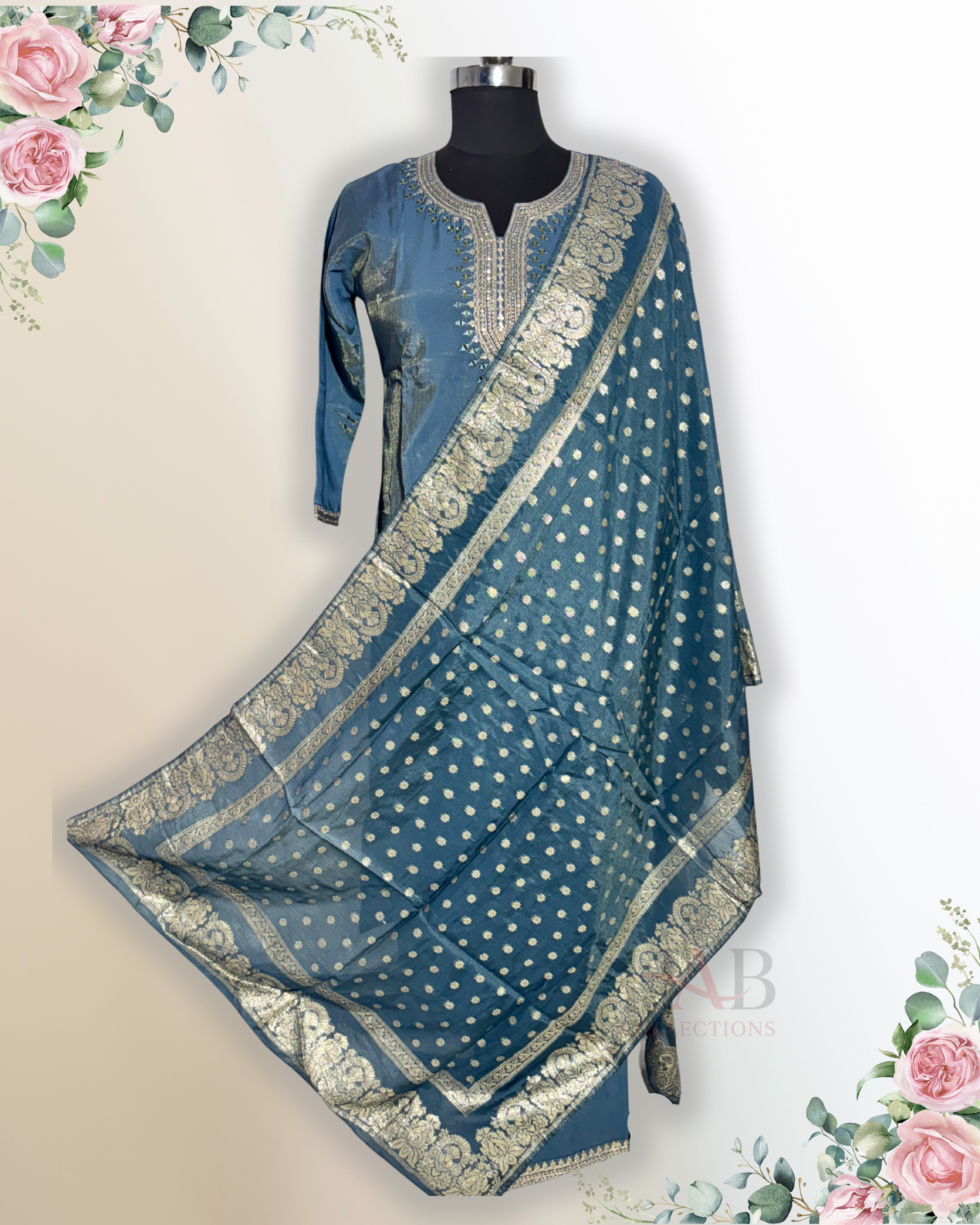 Festive Wear Grey Straight Cut Kurta Set - HAB Collections