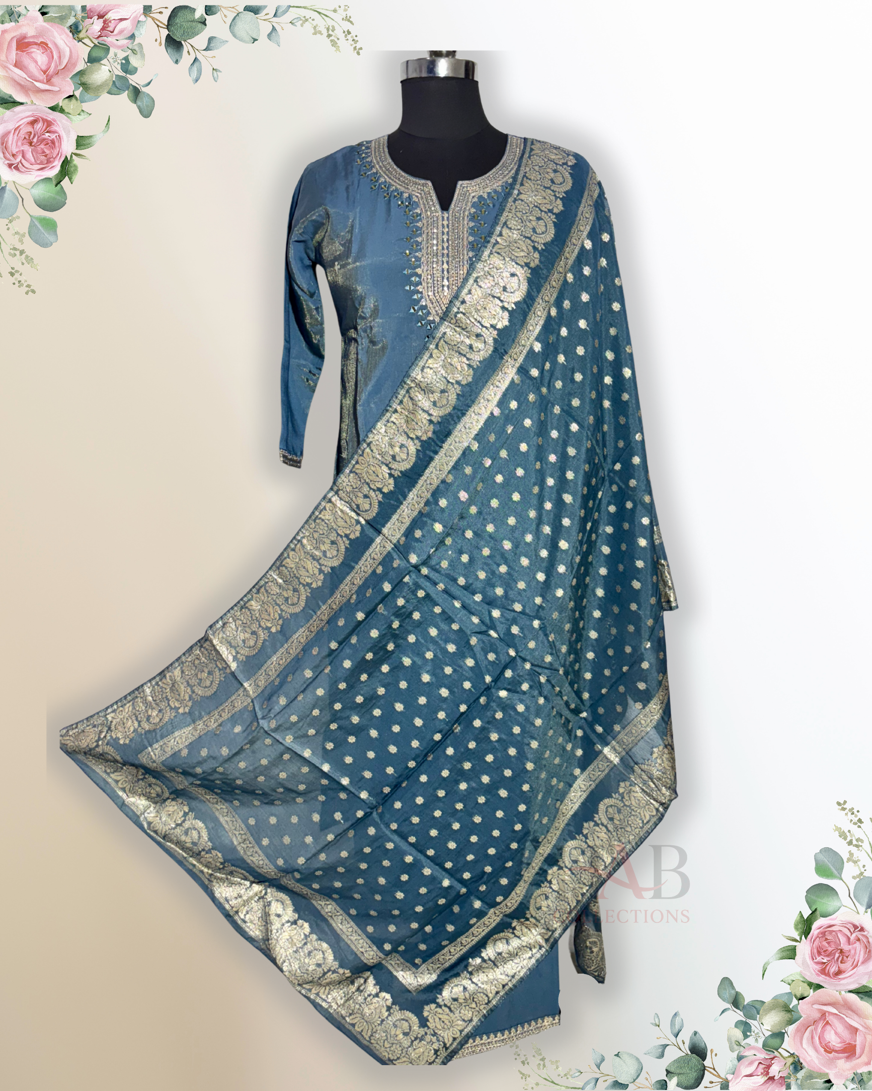 Festive Wear Grey Straight Cut Kurta Set - HAB Collections