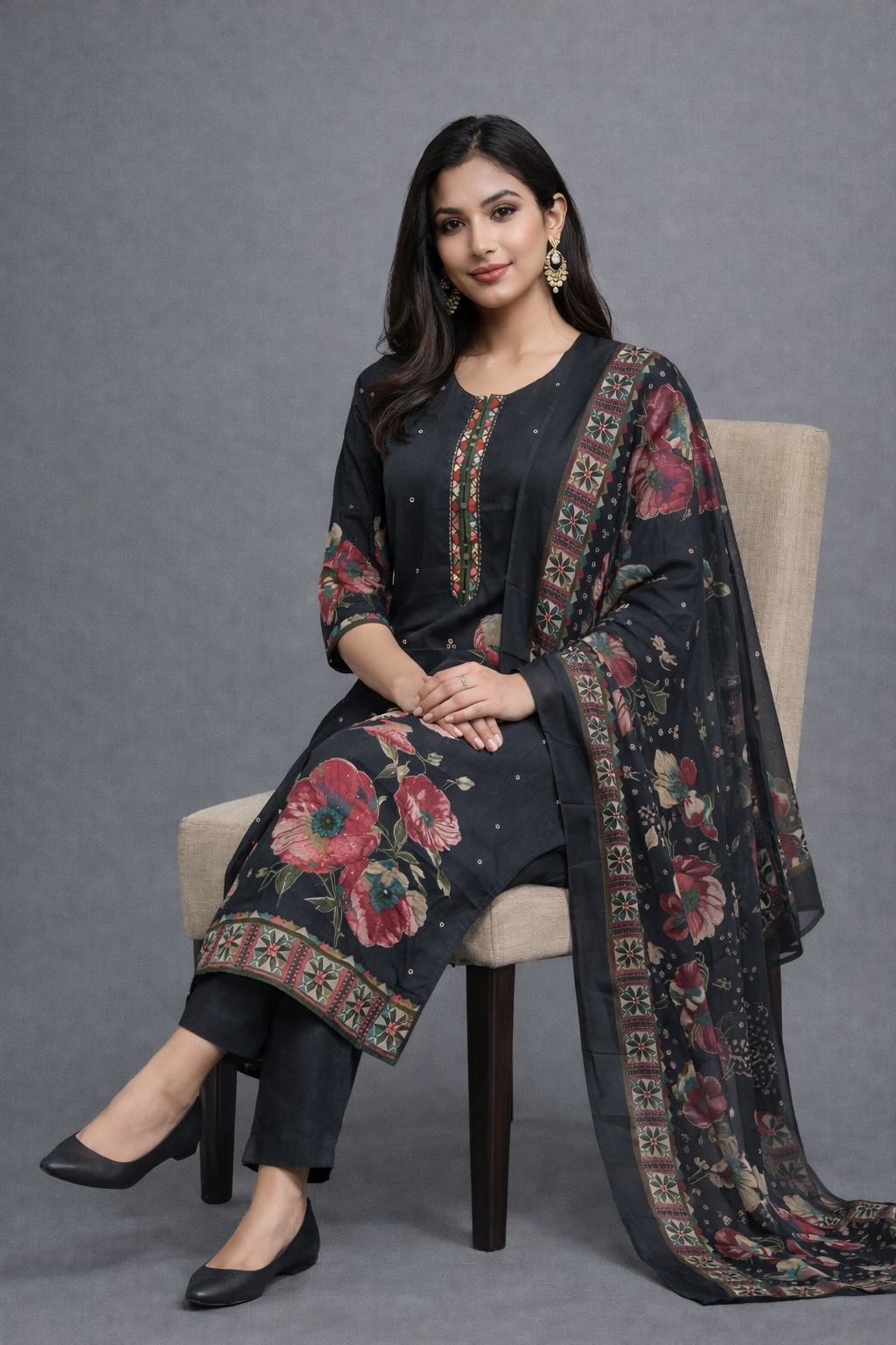 Daily Wear Grey Cotton Kurta Set