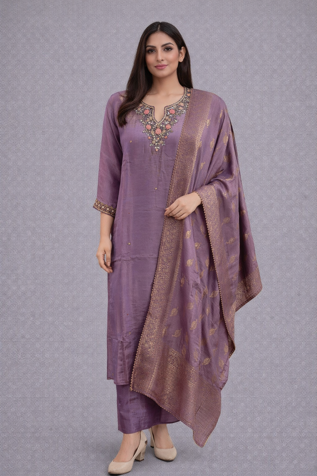Festive Wear Tissue Lavender Kurta Set - Code: KSLA2