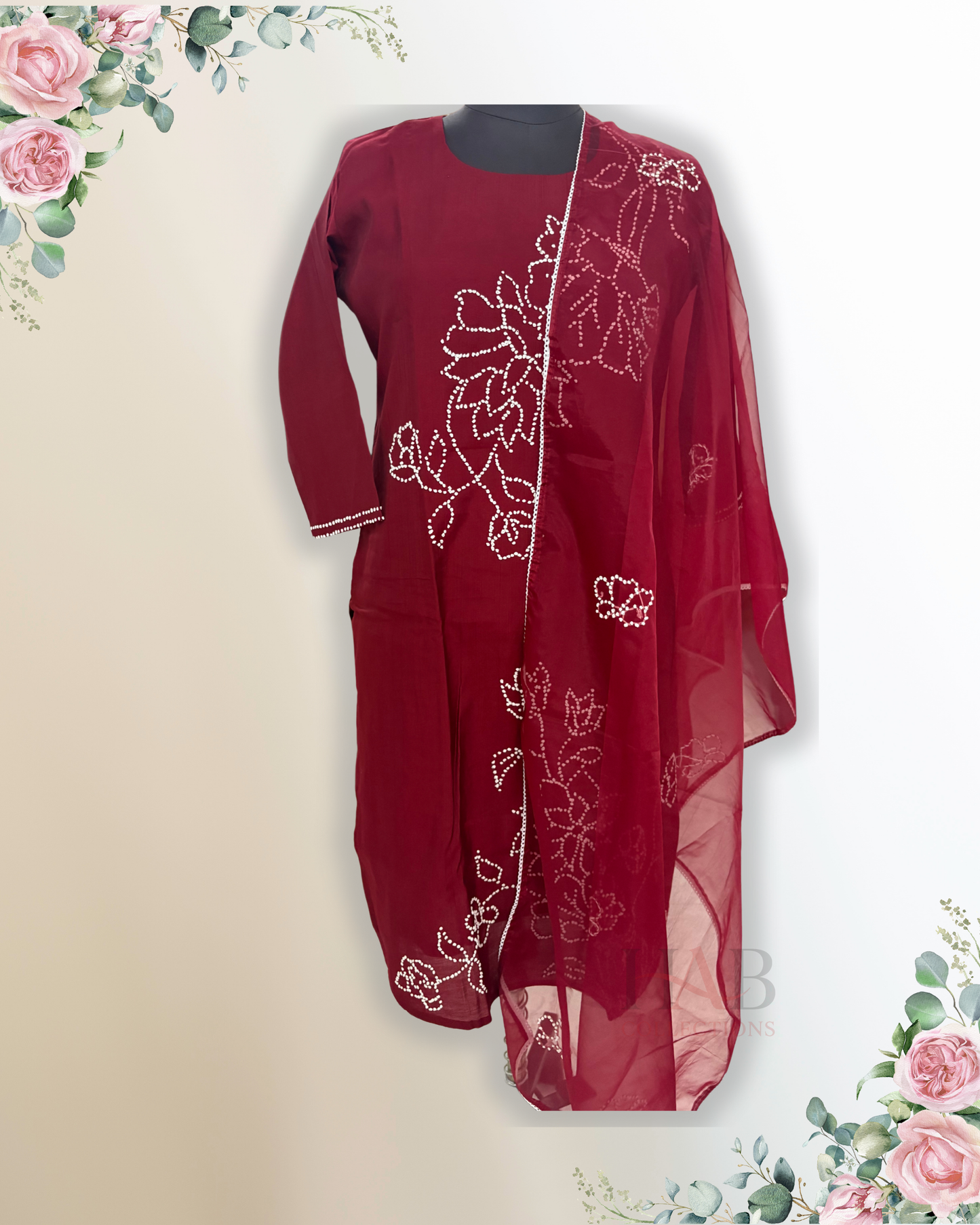 Festive Wear Maroon Straight Cut Kurta Set - HAB Collections
