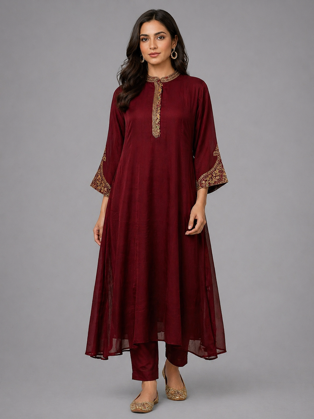 Festive Wear Chinnon Maroon Kurta Set - Code: KSMR4