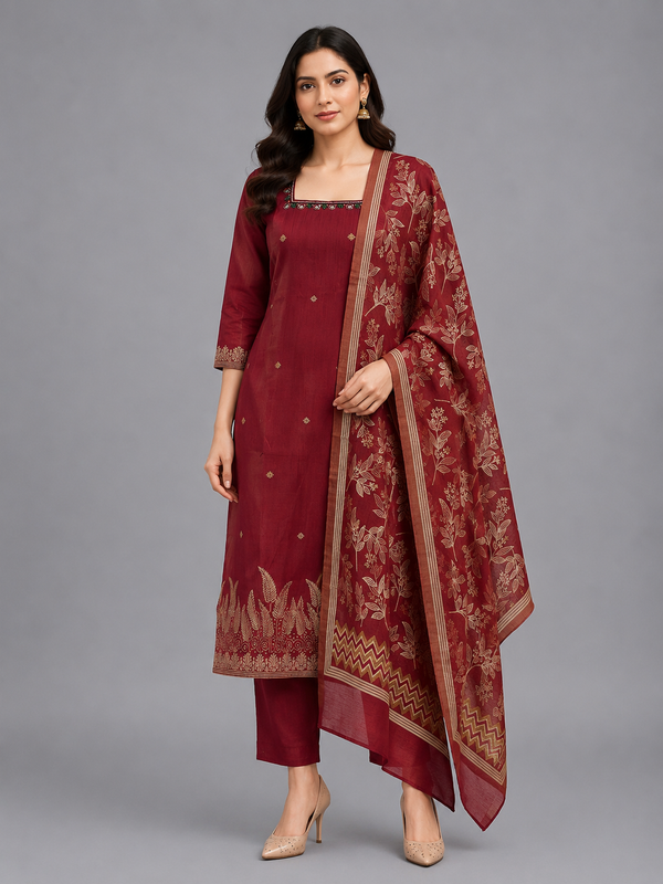 Maroon Chanderi Kurta Set - HAB Collections
