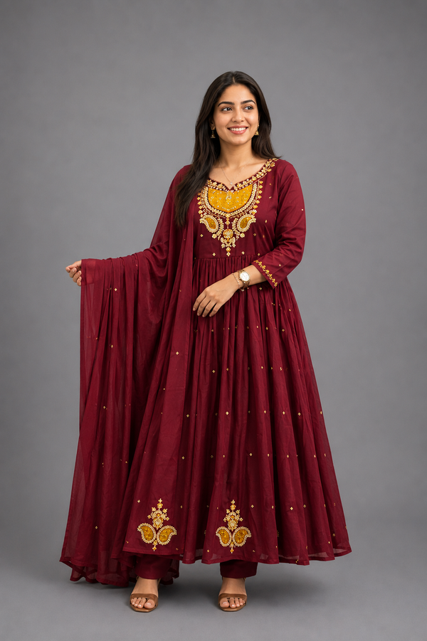 Maroon Cotton Kurta Set - HAB Collections