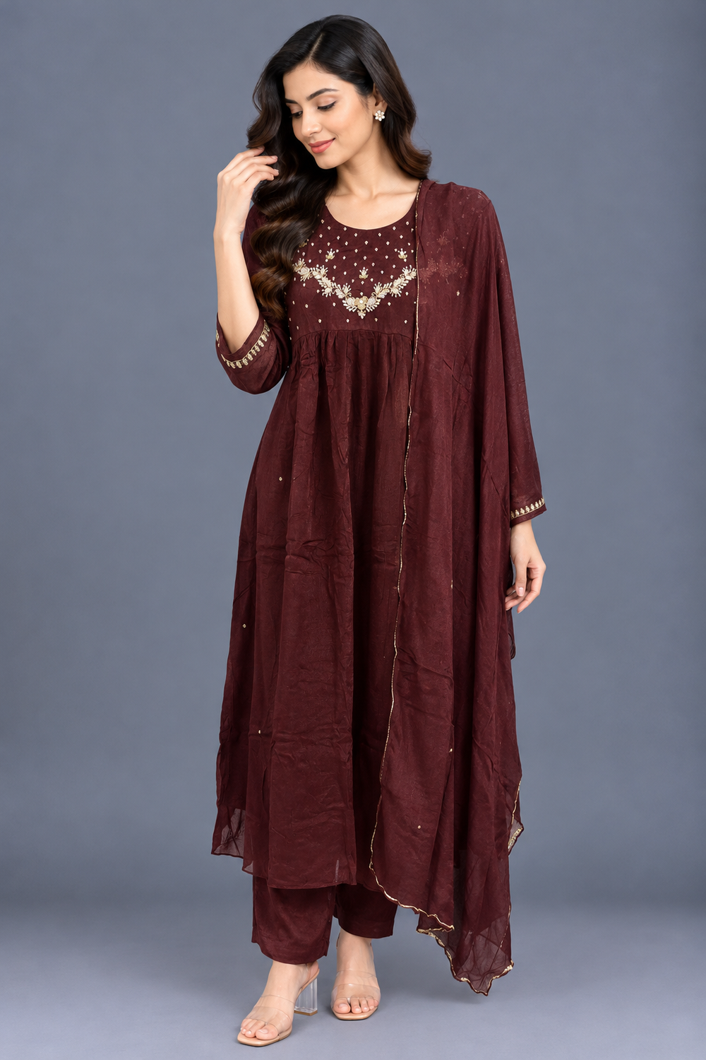 Maroon Chinon Kurta Set · KSMR8