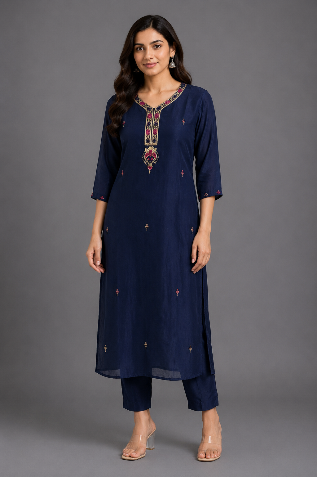 Festive Wear Crepe Navy Blue Kurta Set - Code: KSNBL1