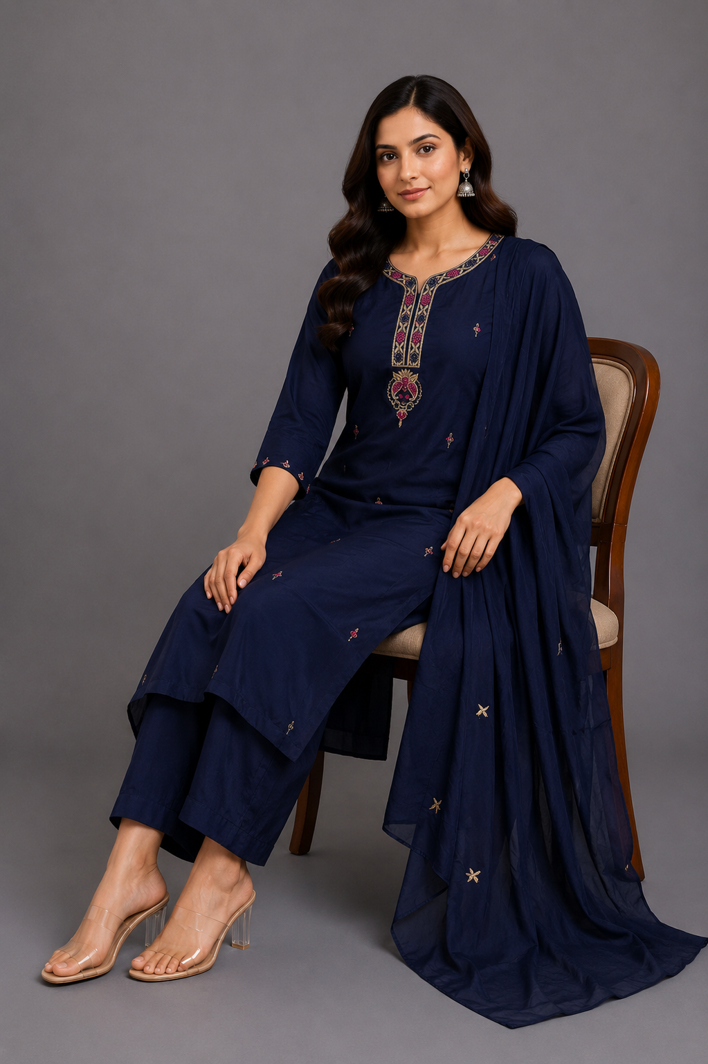 Festive Wear Crepe Navy Blue Kurta Set - Code: KSNBL1