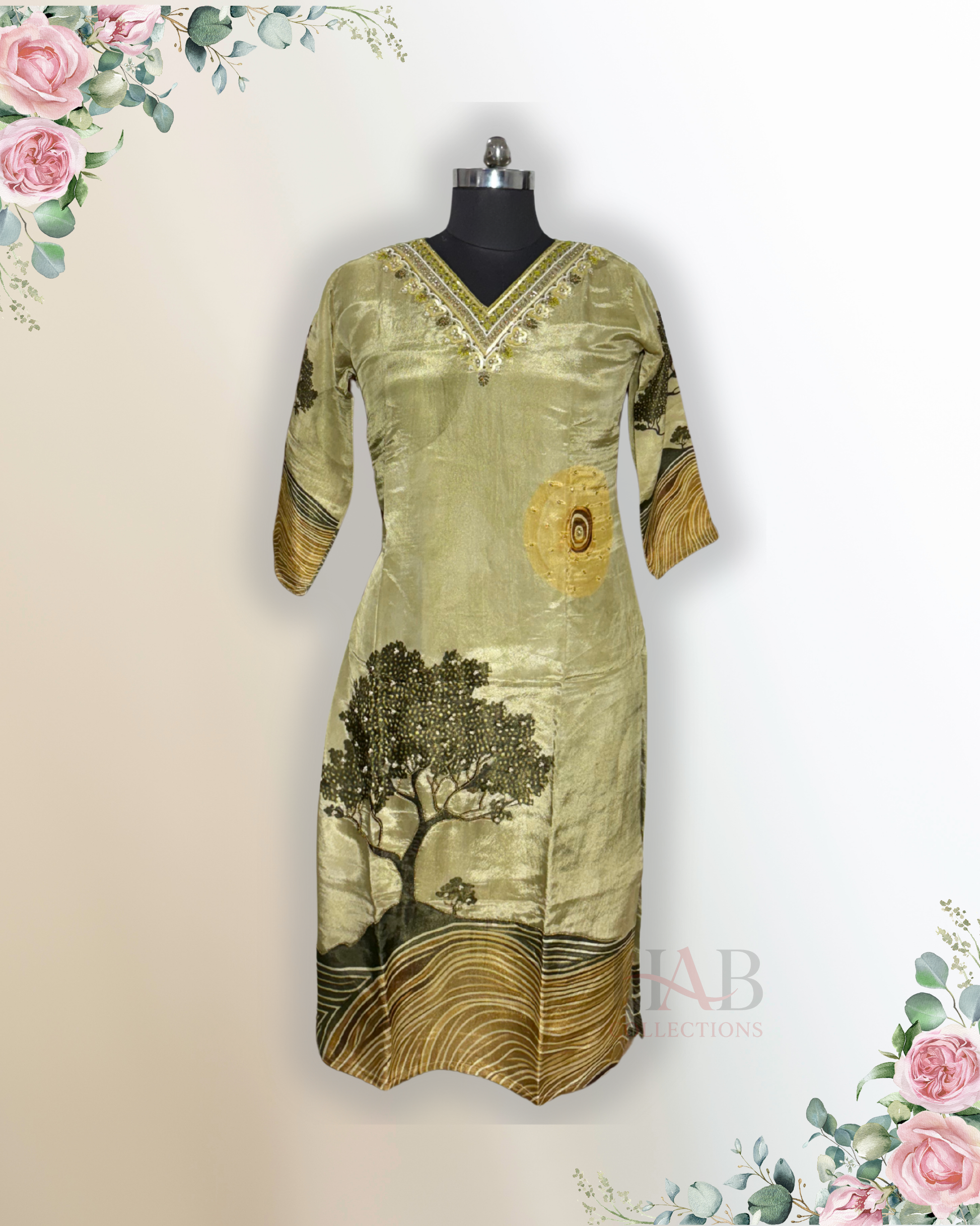 Festive Wear Olive Green Straight Cut Kurta Set - HAB Collections